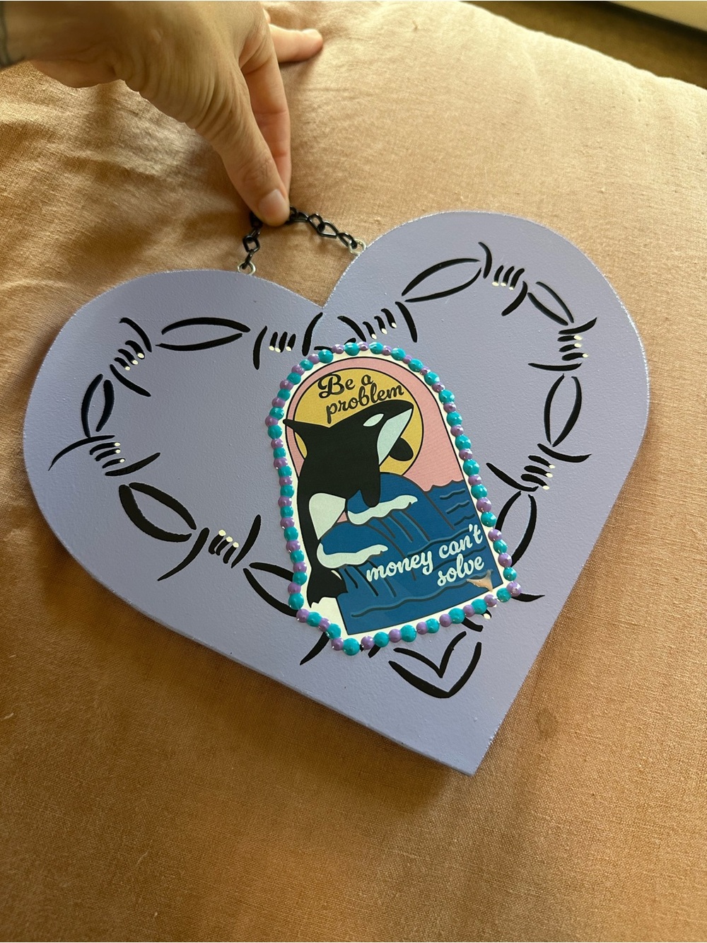 Lavender Heart Wall Plaque with Whale Graphic